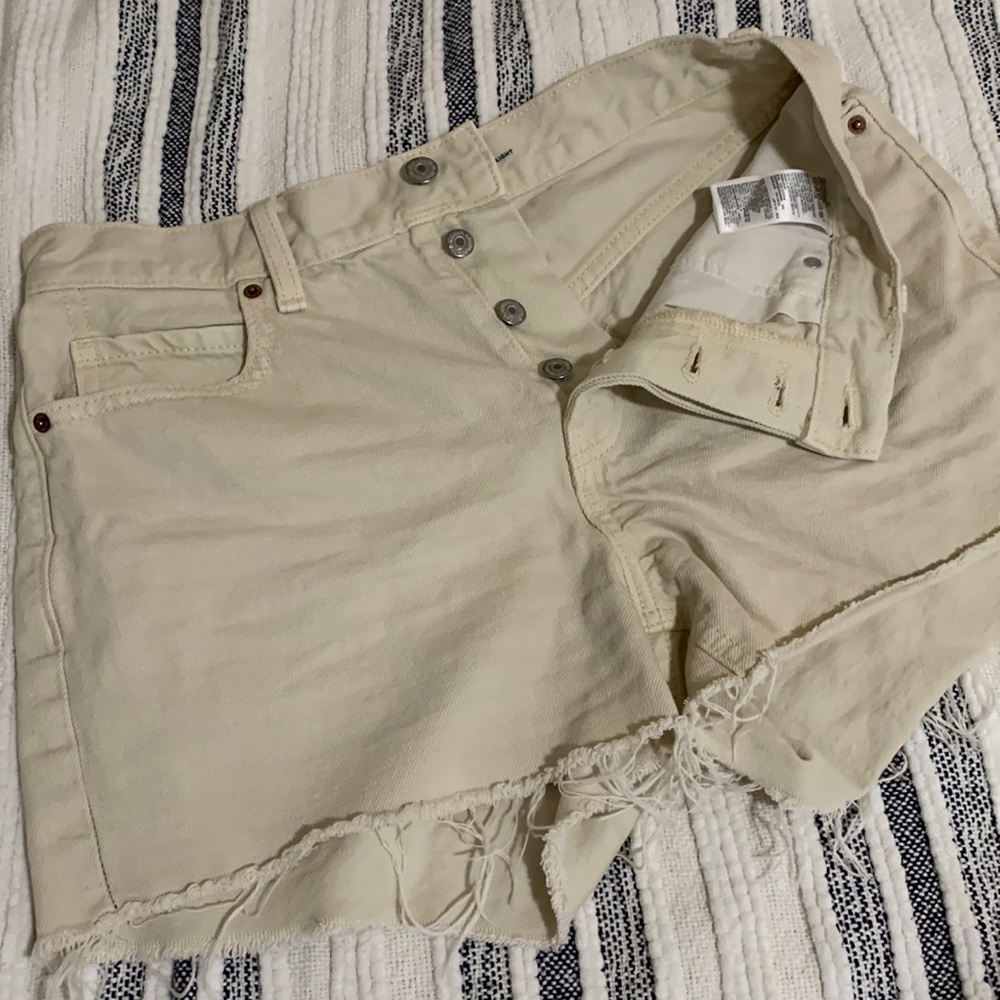High Rise • Denim Shorts • Button Fly • Wheat color • Slouchy Straight •